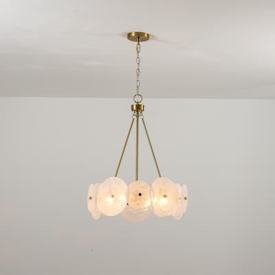 6-Light " Modern Luxury Gold Round Chandelier with White Strie Glass for Living Room,Bedroom