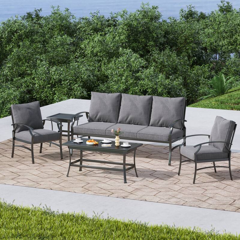 DREAMSIDEA Outdoor Furniture Conversation Patio Set - 5 Piece - Gray Sofa Set