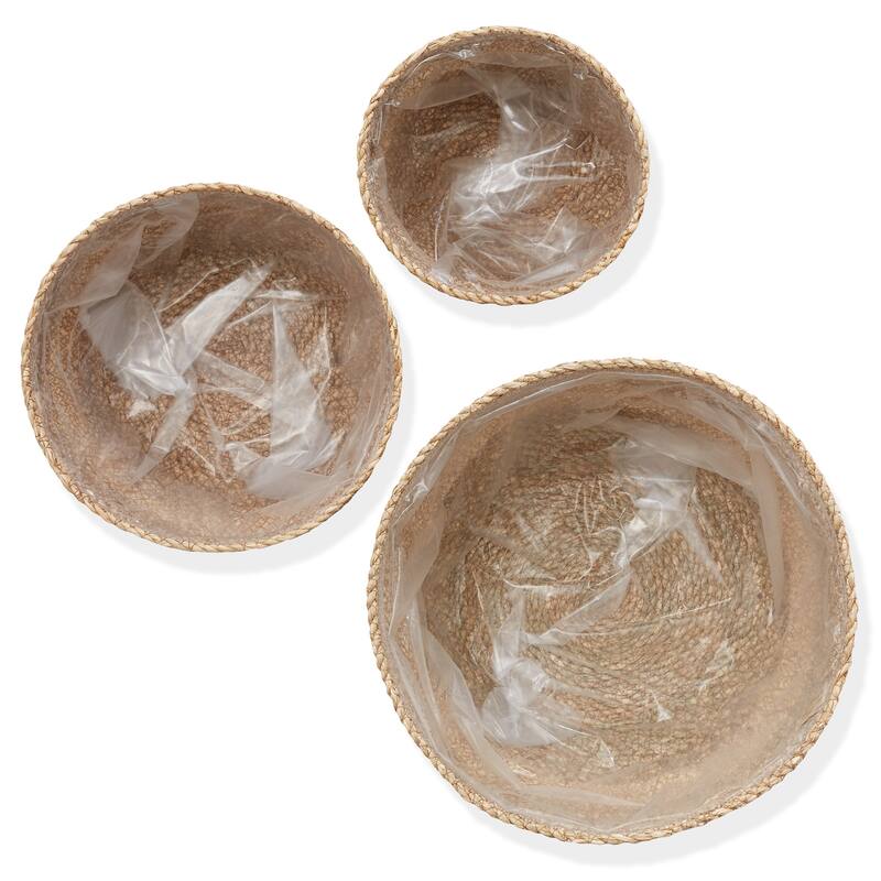 Set of 3 Seagrass Planter Baskets Natural Flower Pot Covers w Liners