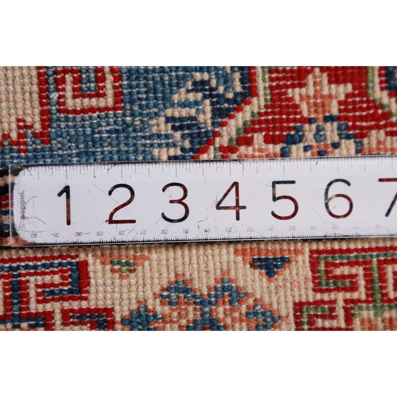 Geometric Blue Kazak Foyer Rug Hand-Knotted Accent Wool Carpet - 2'8"x 4'0"