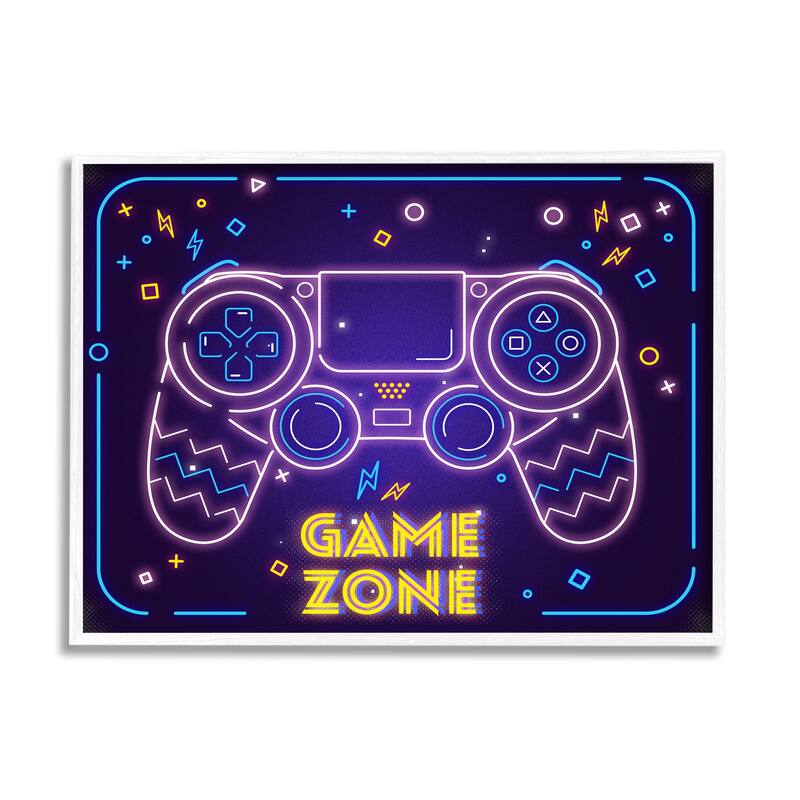 Stupell Vivid Neon Style Game Zone Arcade Gamer Sign Framed Wall Art - Pink