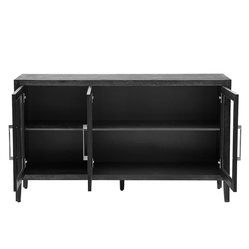 Roomfitters Wood Storage Cabinet with Three Tempered Glass Doors and Adjustable Shelf, Suitable for Living Room