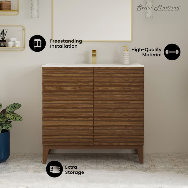 Cascade 30" Freestanding Bathroom Vanity In Brown Oak With Sink Top - 30