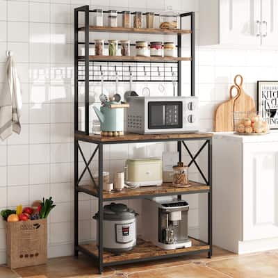 5-tier Kitchen Utility Storage Shelf with 6 Hooks for Spice Bakers Rack Organizer - 15.7"D x 31.4"W x 62.9"H