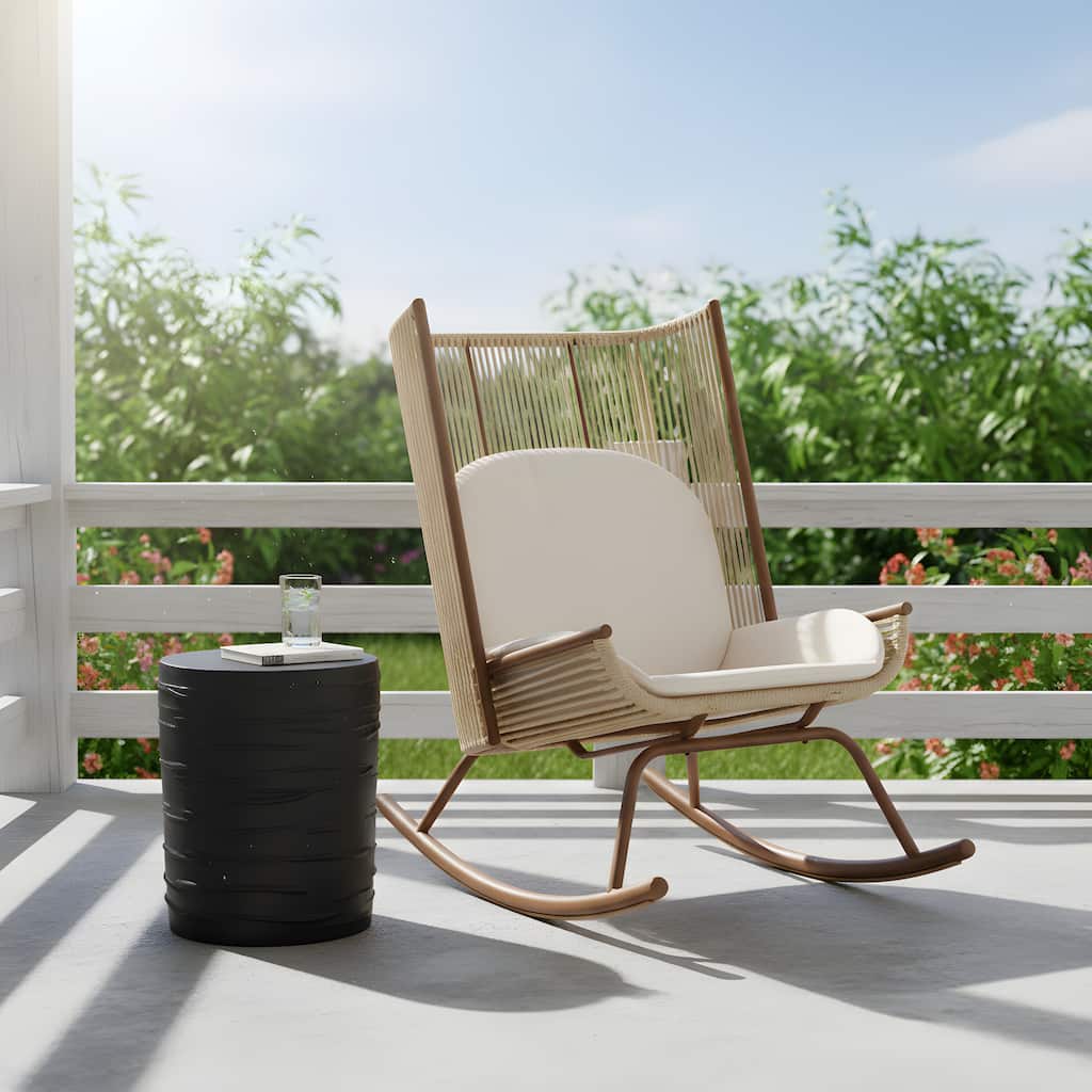 Christopher Knight Home - Modern Outdoor Rocking Chair with PE Rattan and Concrete Side Table Set