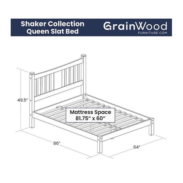 dimension image slide 1 of 2, Grain Wood Furniture Shaker Queen Slat Platform Bed solid wood