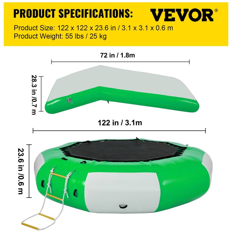 VEVOR Inflatable Water Trampoline Round Inflatable Water Bouncer with Ladder