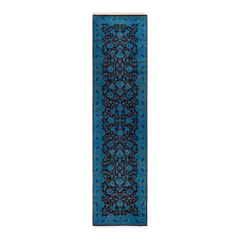 Overton Hand Knotted Wool Vintage Inspired Modern Contemporary Overdyed Blue Runner Rug - 2' 6" x 10' 4"