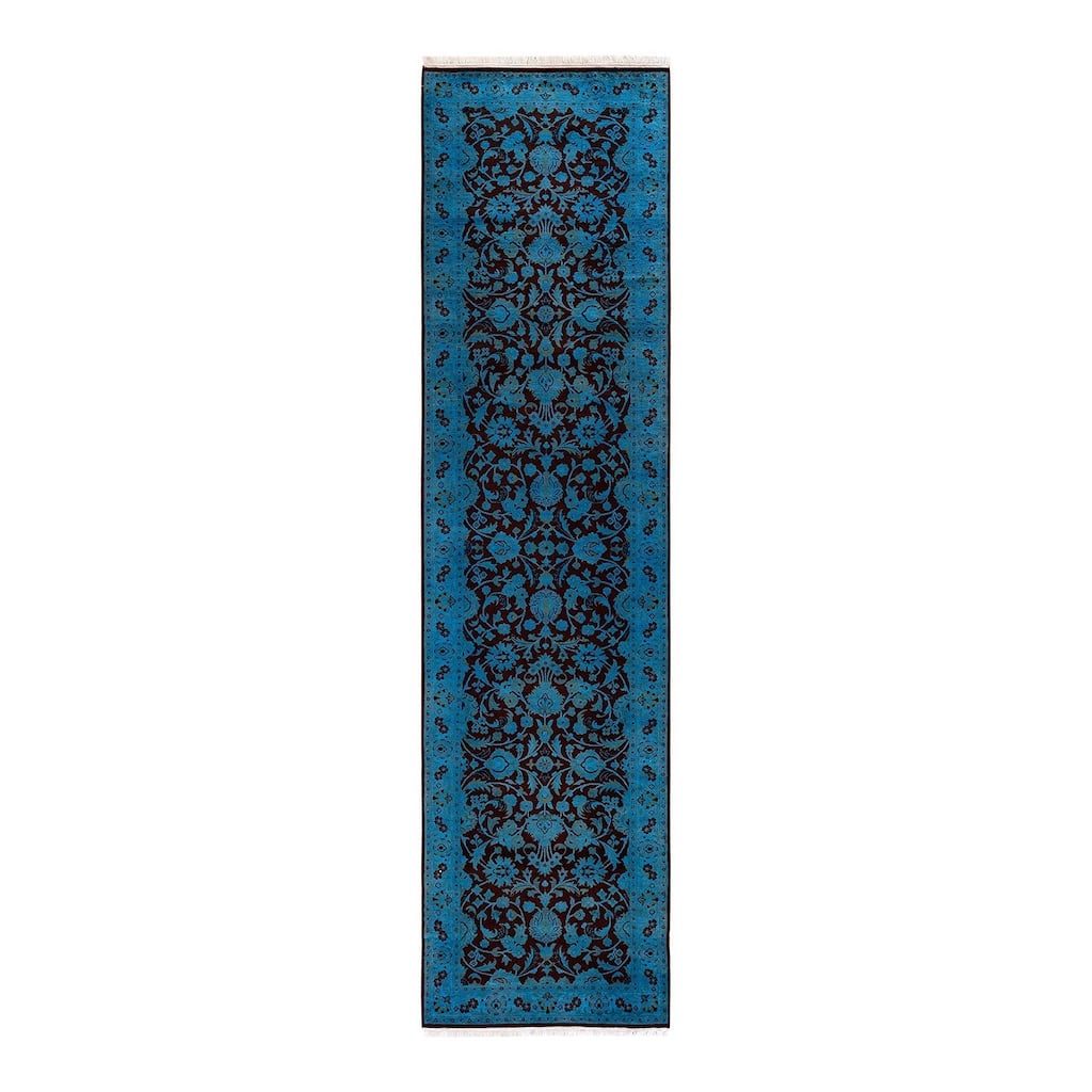 Overton Hand Knotted Wool Vintage Inspired Modern Contemporary Overdyed Blue Runner Rug - 2' 6" x 10' 4"