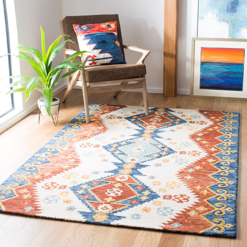 SAFAVIEH Handmade Aspen Melika & Eclectic Tribal Wool Rug - 5' x 8' - Ivory/Blue