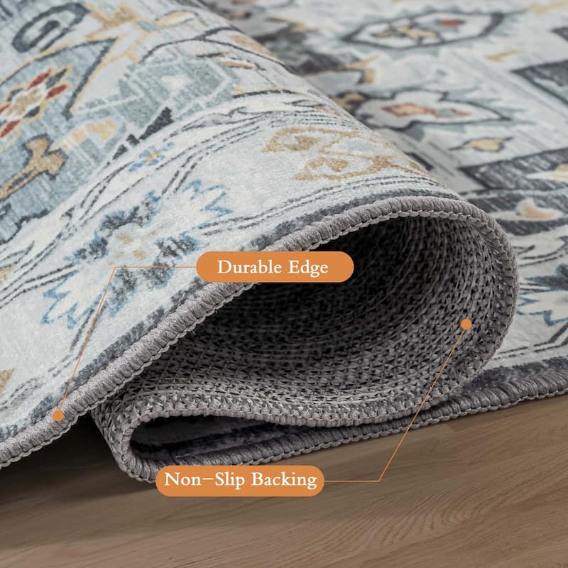 Non-Slip Machine Washable Grey Yellow Cream Multicolor Area Rug