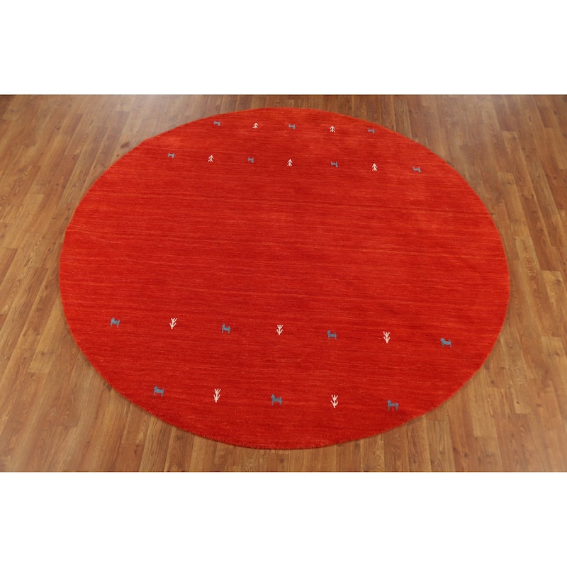 Hand Knotted Oriental 100% Wool Carpet Tribal Animal Pictorial Oranges & Rust Gabbeh Area Rug - 6' 6'' X 6' 6''