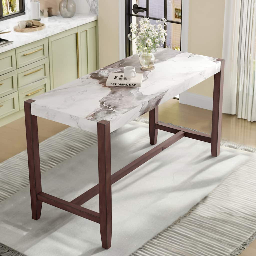 47.5" Counter Height Bar Table, Modern Faux Marble Finish Tall Dining Table