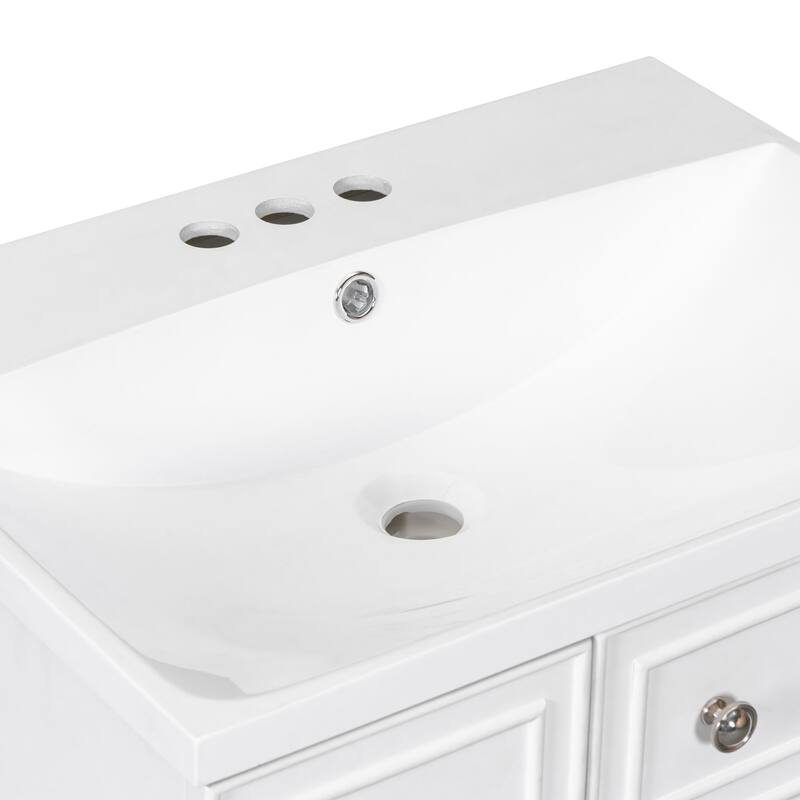 24 inch Freestanding Bathroom Vanity Set in White with Integrated Ceramic Sink
