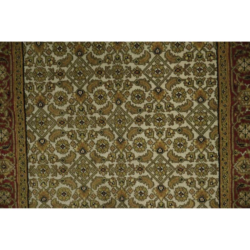 Hand Knotted Oriental 100% Wool Carpet Traditional All-Over Green Tabriz Runner Rug - 17' 4'' X 2' 8''