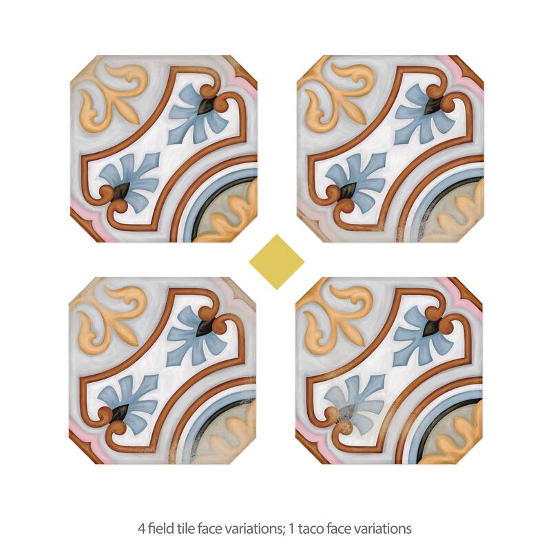 Merola Tile Vaudeville Octagon Deco Diglas with Taco Lima 7-7/8" x 7-7/8" Porcelain Floor and Wall Tile