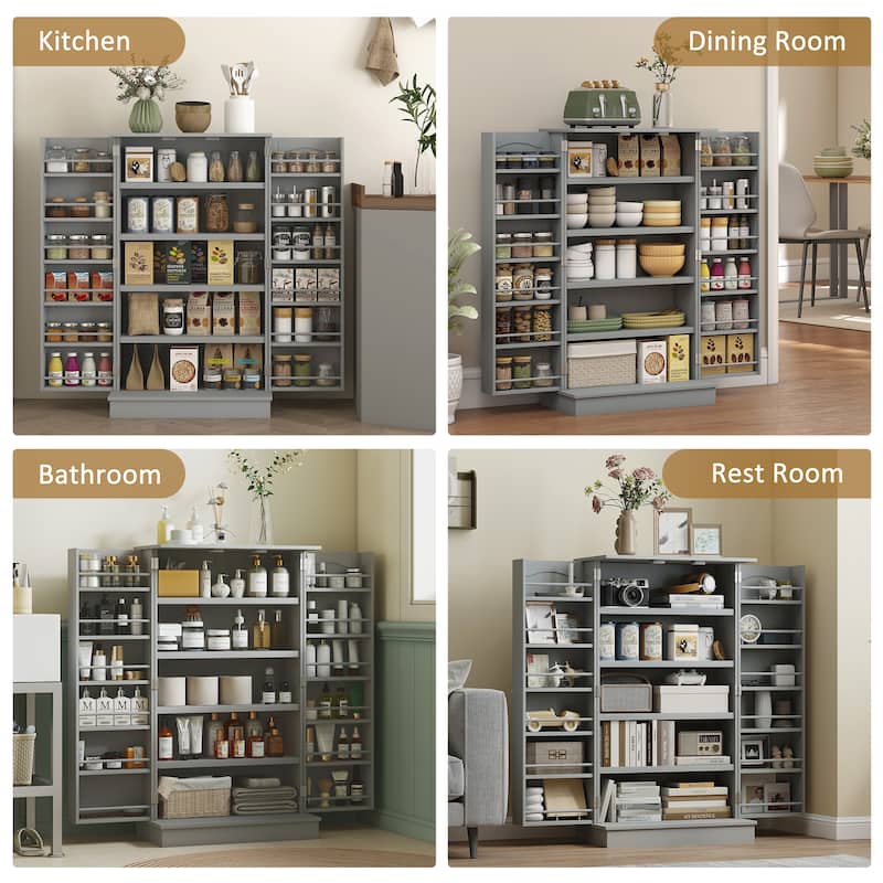 Rossetta 5-Tier Anti-Tipping Design Paint-Finished Pantry Cabinet with Spice Racks and Adjustable Shelves