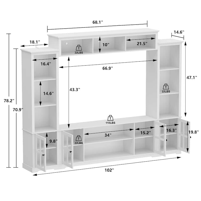 Home Modern Entertainment Center Large Tv Stand Console Table Modular