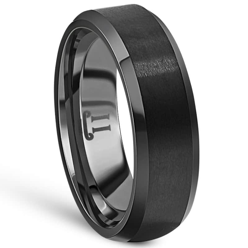 Bliss Diamond Men's Brushed Black Tungsten 6mm Beveled Ring Wedding Band