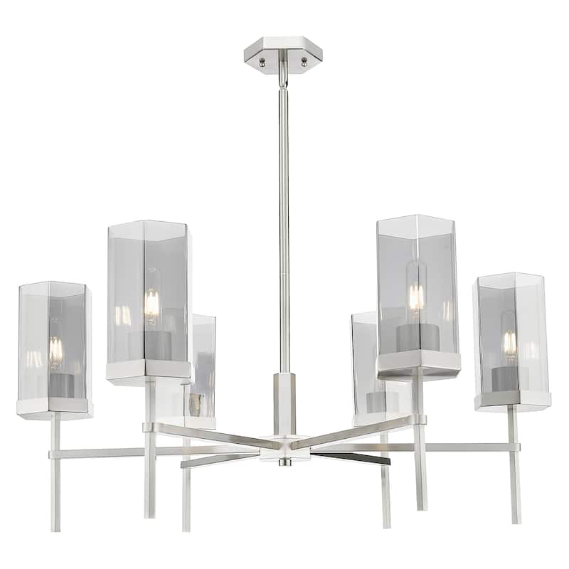 Innovations Lighting Downtown Urban - Blakeley - 6 Light 32" Stem Hung Chandelier - Satin Nickel, Light Smoke