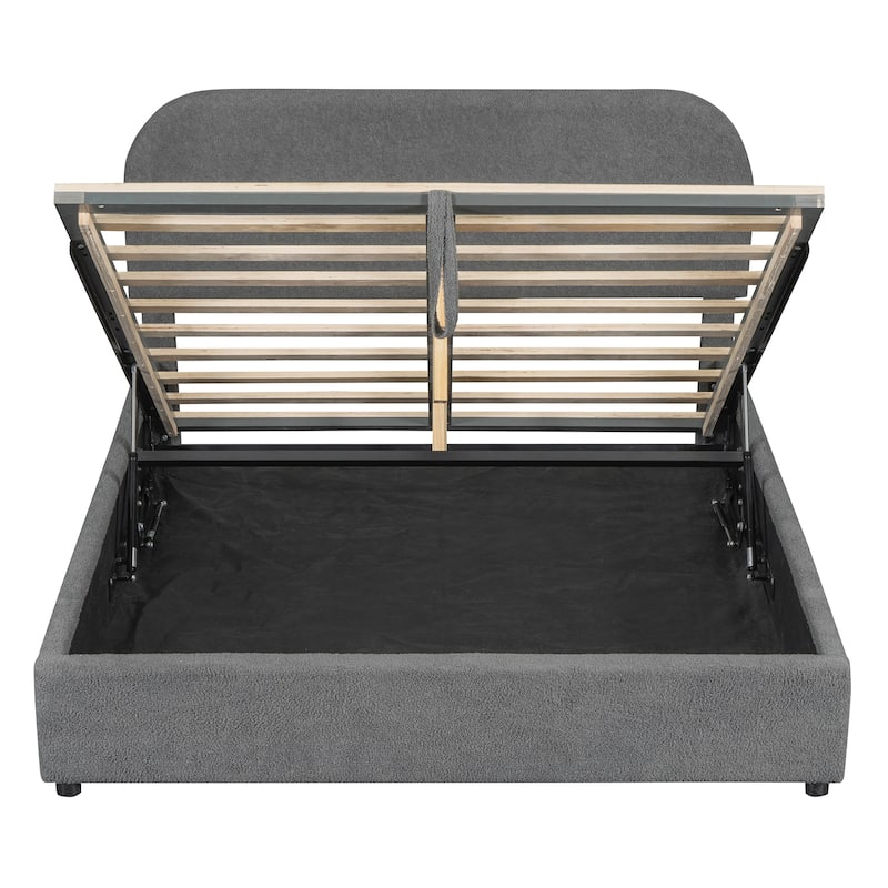 Teddy Fleece Upholstered Platform Bed with Hydraulic Storage