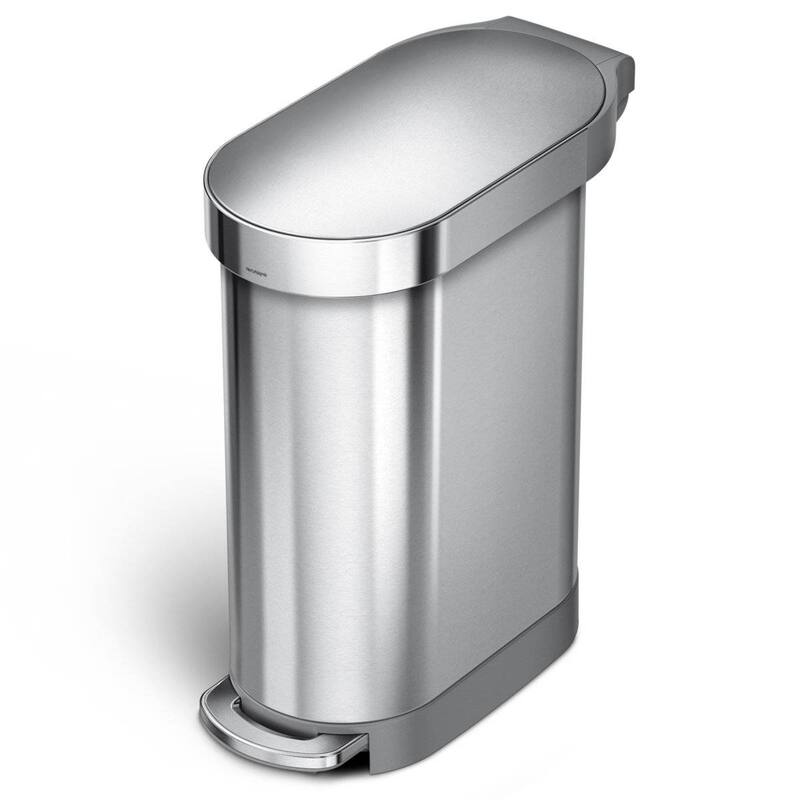 Steel 12-Gallon Narrow Kitchen Trash Can with Step On Lid - Silver
