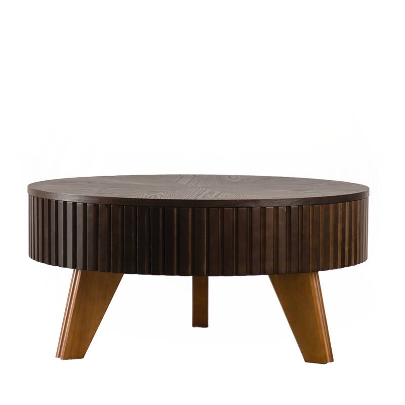 31.5" Retro Round Coffee Table with Storage Space, Suitable for Living Room and Office