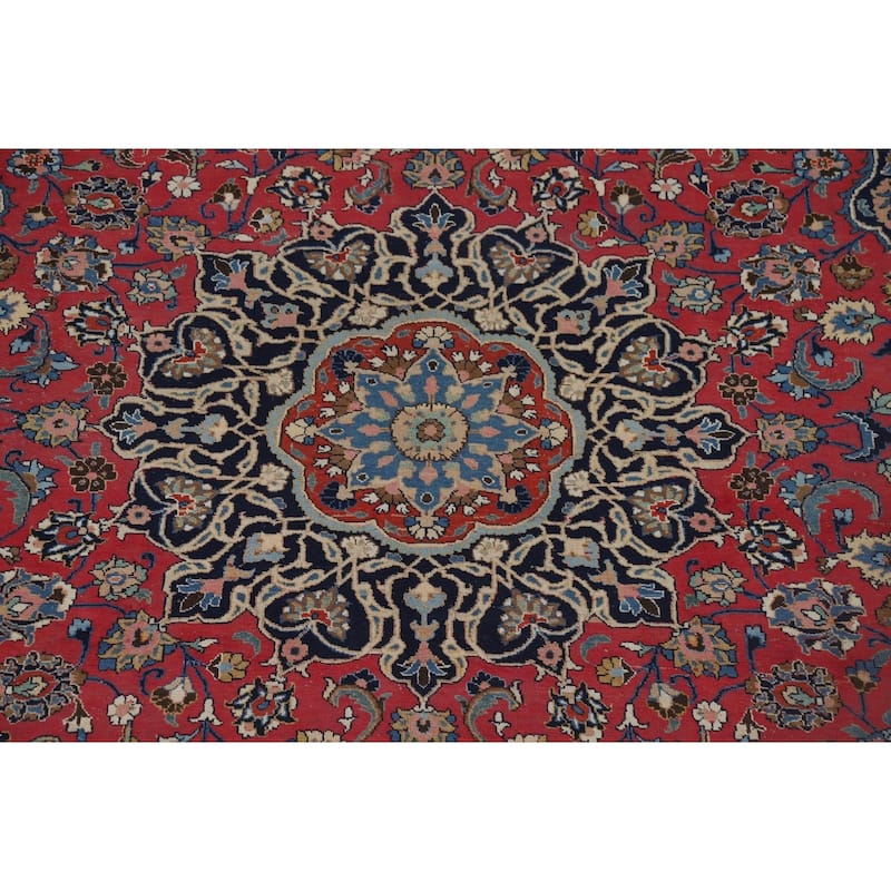 Signed Mashad Vintage Persian Area Rug Handmade Wool Carpet - 8'3" x 11'3"