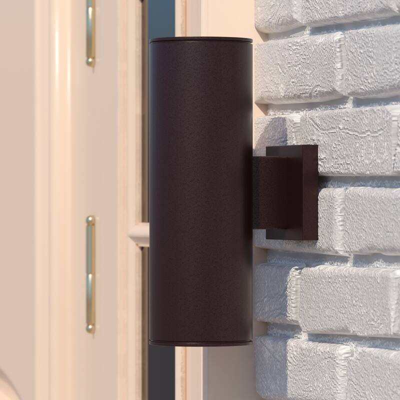 Chiasso Aluminum 2-Light Cylinder Outdoor Wall Lantern - Deep Bronze - 5-in W x 14.25-in H x 8-in D
