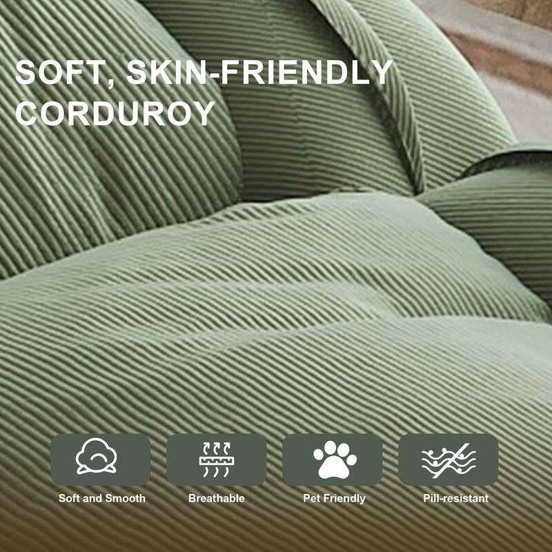 Rossetta Modern Foldable Adjustable Design Corduroy Lazy Bean Bag Chair with 2 Soft Pillows, Pets Friendly