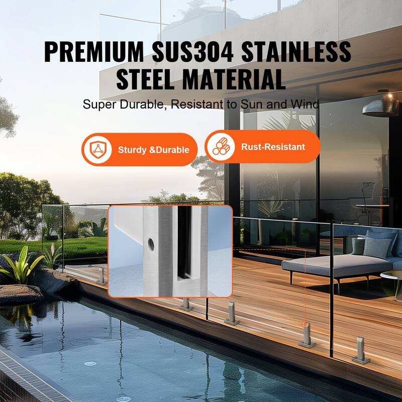 Glass Clamp, Square Glass Railing Bracket for 0.31 "-0.47 " Tempered Glass, 304 Stainless Steel Glass Mounting Clamp