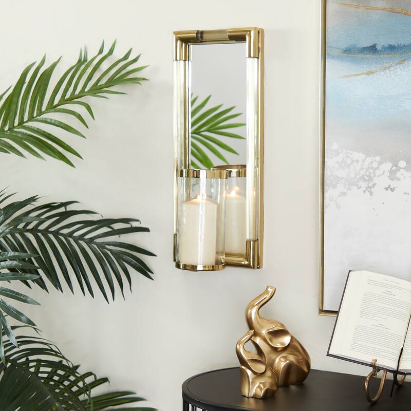 Modern Stainless Steel Geometric Wall Sconce with Mirrored Backing - Silver or Gold