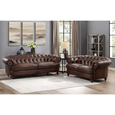 Hydeline Newport Top Grain Chesterfield Leather Sofa Set, Sofa and Loveseat