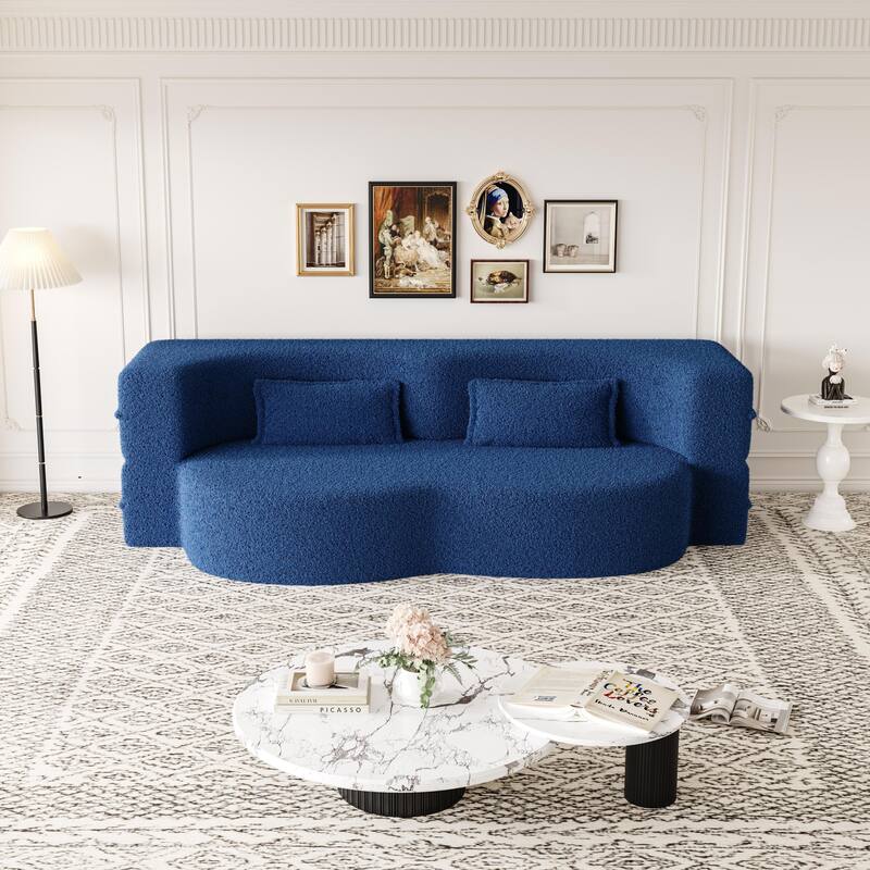 Modern Convertible Floor Sofa,15" Size,Teddy,2 Pillows,No Assembly