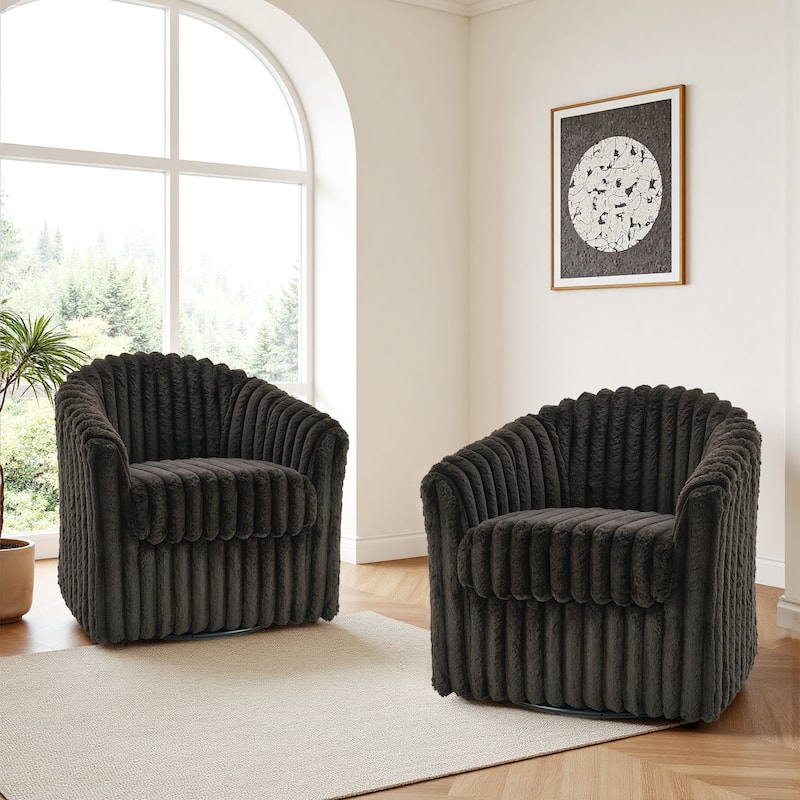 2 Set Modern 49" Upholstered Plush Corduroy Swivel Barrel Accent Chair