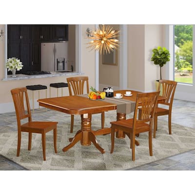 Vintage Dining Table Set - 9 Piece Table & Chair Set - Extendable Kitchen Table - Saddle Brown Finish