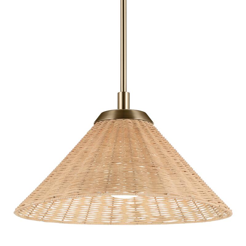 Kichler Lighting Bekah 18 Inch 1 Light Convertible Pendant with Opal Glass and Handwoven Rattan Shade in Champagne Bronze
