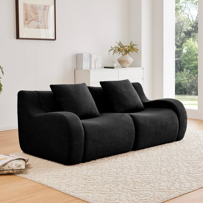 Anmytek Plush Cozy Teddy Fabric Boneless Sofa Anti-Slip Streamlined Design No-Assembly - Black