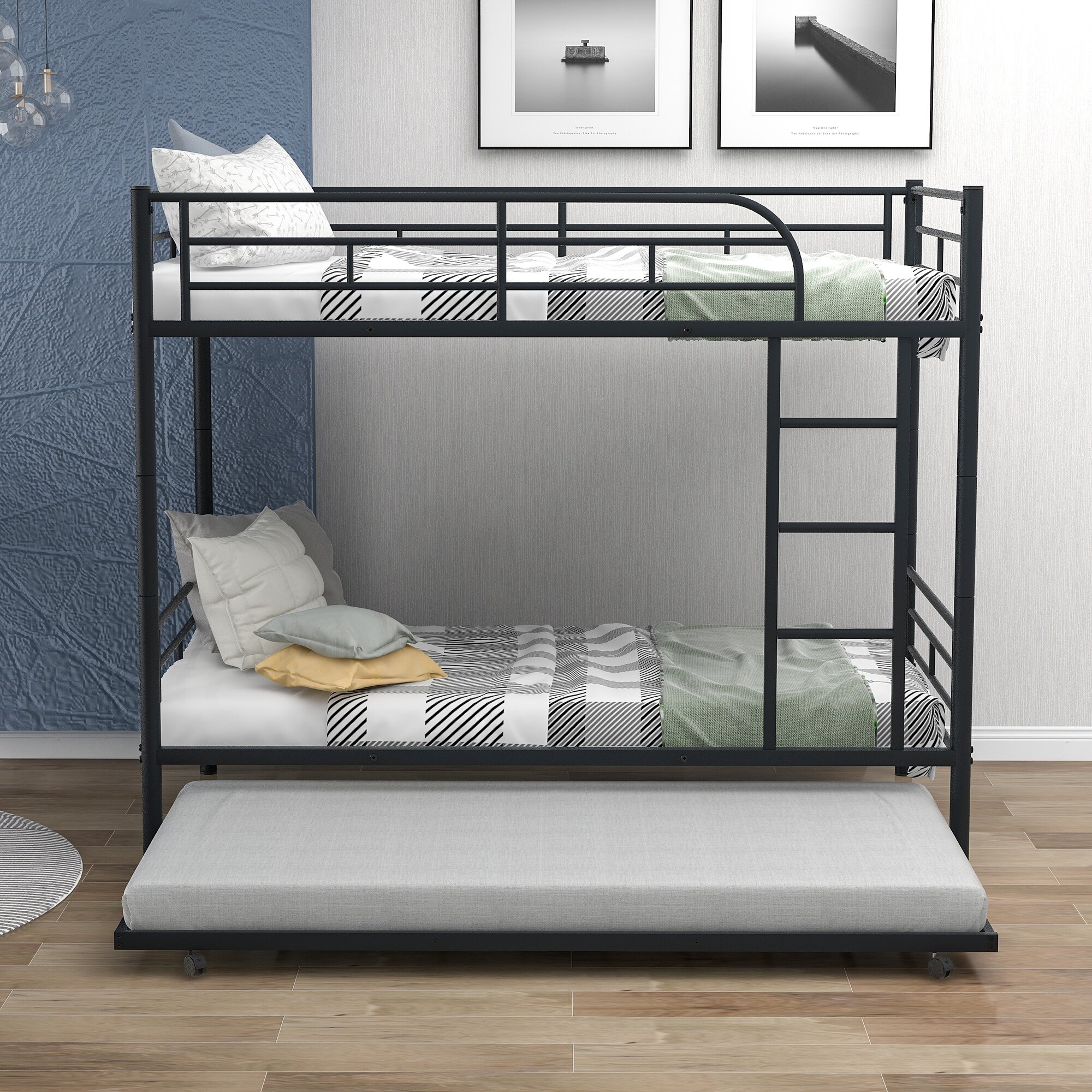 Black Separable Twin over Twin Metal Bunk Bed with Trundle Tota 3 Beds Bed Bath Beyond 37162830