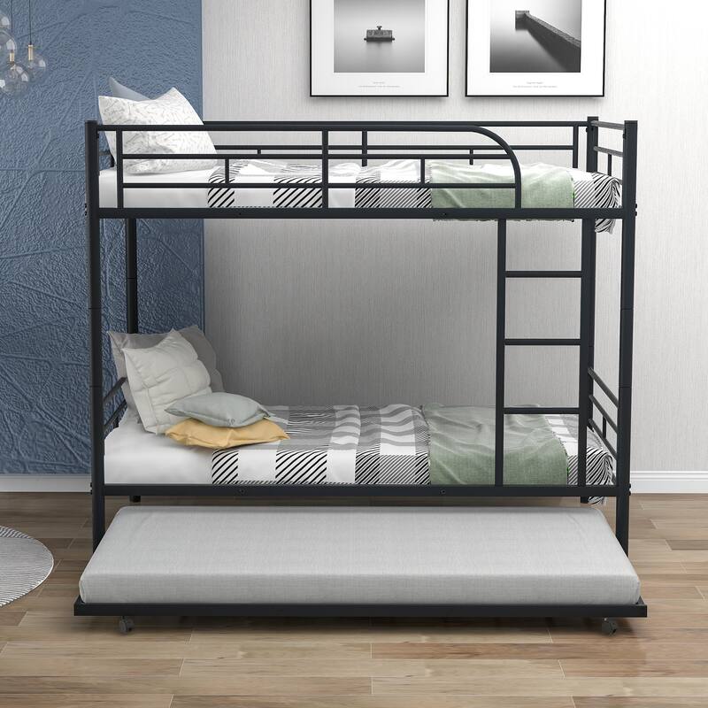 TwinOverTwin Metal Bunk Bed With Trundle,Can be Divided into two beds