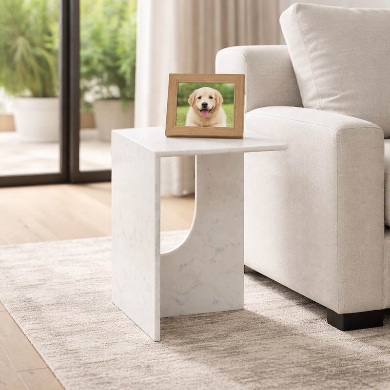 Stone Marble Accent Table Sculptural Geometric Base and Sleek Design