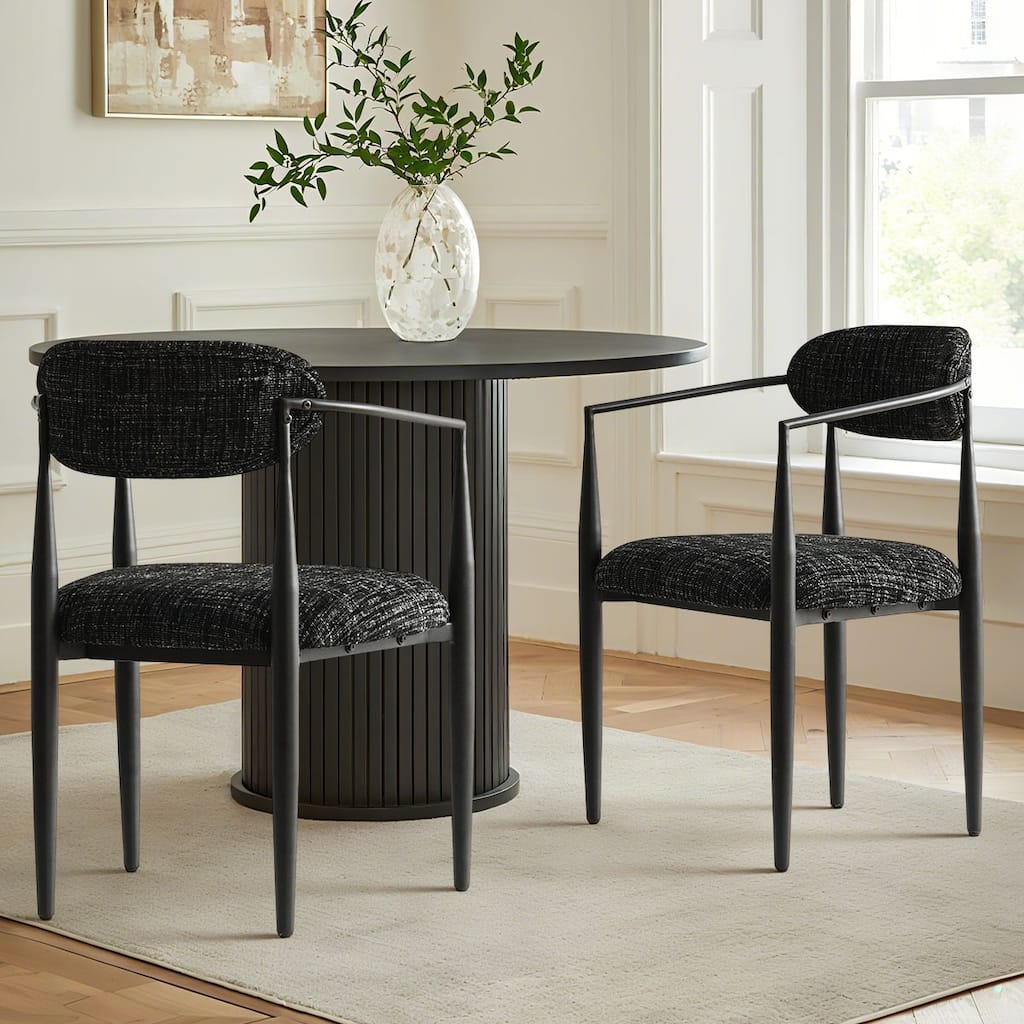 Modern Upholstered Armchairs With Black Metal Frame (Set of 2)