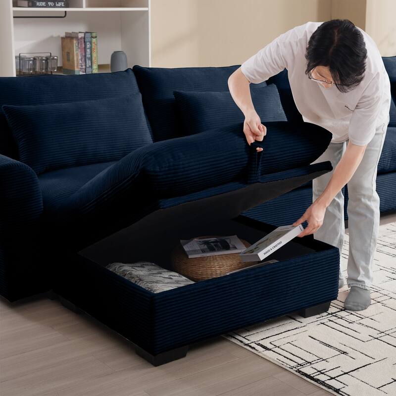 GDFStudio - Marlow Corduroy Fabric Ottoman with Storage