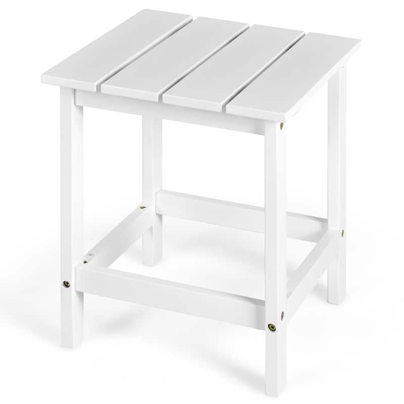 Costway Patio 15" End Side Coffee Table Square Wooden Slat Garden Deck - See details - White