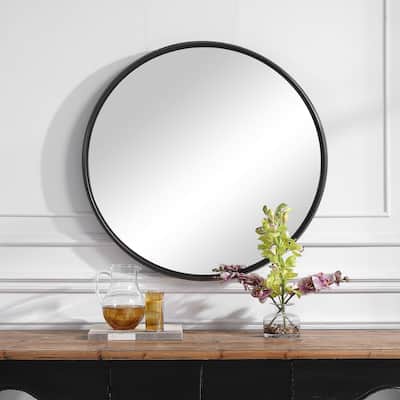 Uttermost Belham 35" Round Iron Framed Contemporary Bathroom Mirror