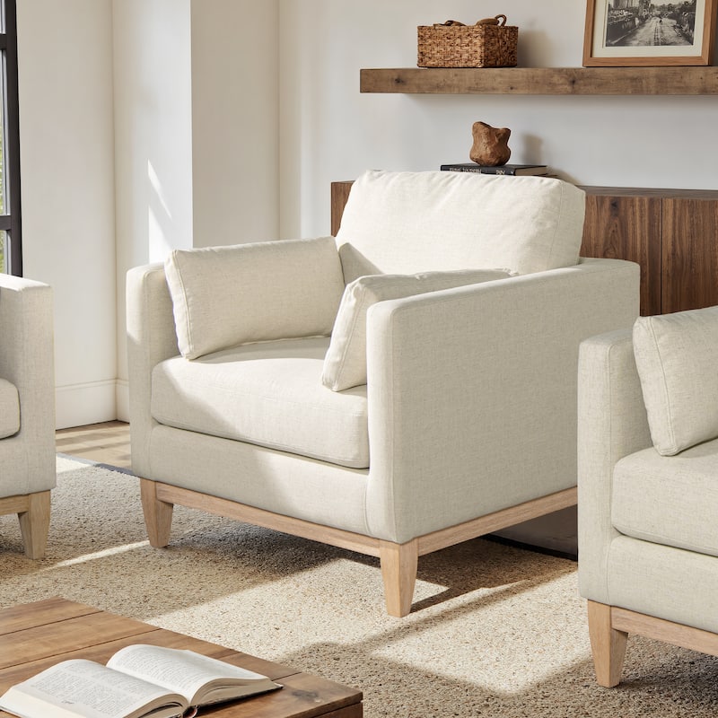 Knox 36" Modern Farmhouse Loose Pillow-Back Arm Chair - Single - Flax White Linen