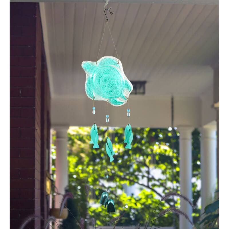 CoTa Global Aqua Sea Turtle Hanging Sea Glass Wind Chime - 32.68 Inch
