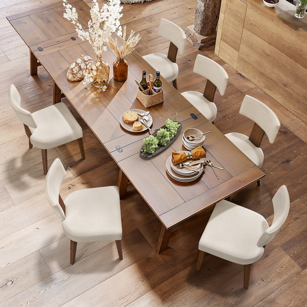 18.1 in Solid Wood Upholstered Dining Chair With Curved Backrest - 19.1"D x 19.4"W x 33.6"H