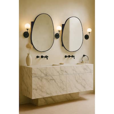 TEHOME Black Surface-Mount Bathroom Medicine Cabinet – Mirror, Irregular Glass, Adjustable Shelves, Fully Assembled - 24" x 28"