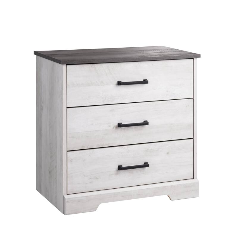 Prepac Rustic Ridge Farmhouse Nightstand Bedside Table, Nightstand for Bedroom, End Table with 3 Drawers - Washed White